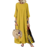 Boho Mujer 3/4 Manga Maxi Vestido Suelto Kaftan Vacaciones V