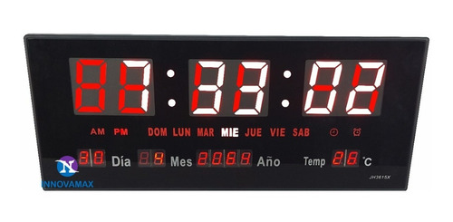 Reloj Digital De Pared 36x 15cm Termometro Calendario Alarma
