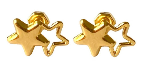 Broqueles Estrella Doble Silueta Liso 100% Oro 10k Aretes