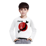 Camisa Camiseta Japão Japonês Bandeira Manga Longa Infantil 