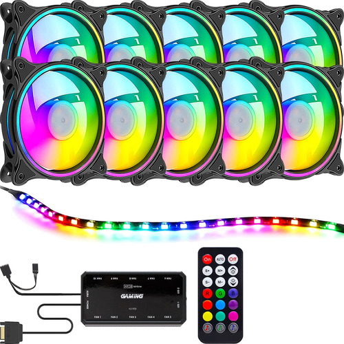 10 Fan 120mm Ventoinha Pc Cooler Rgb Controladora + Fita Led