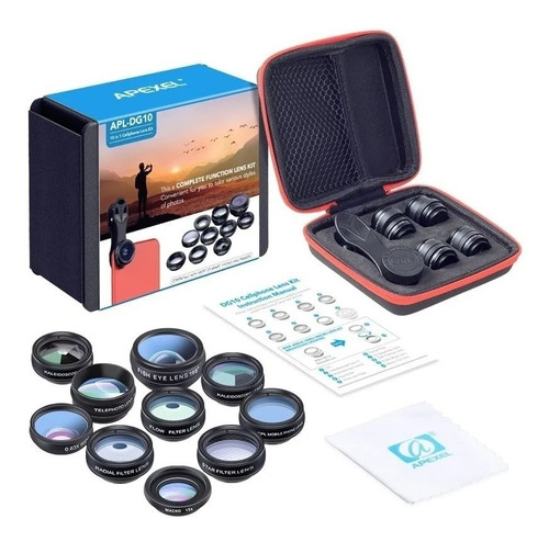  Kit Lentes Celular 10 En 1 Apexel Profesional Hd Compatible