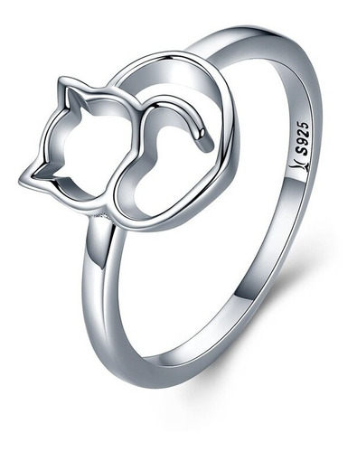 Anillo Para Mujer Cara Gato Fabricado En Plata 