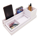 Organizador Porta Lapis De Escritório Laqueado Branco Luxo