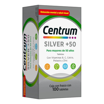 Centrum Silver +50 Multivitamínico Adultos con Vitamina B, Vitamina C, Calcio, Potasio y Zinc 100 Tabletas | Envío gratis