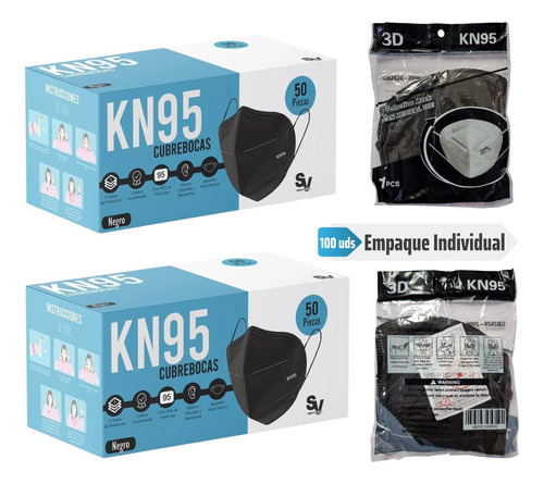 Cubrebocas Kn95 Color Negro Con 100 Pzas 