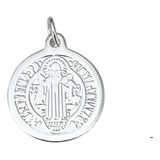Medalla Dije San Benito De Acero Blanco 18 Mm