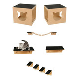 Kit Nicho Para Gatos 9 Peças Toca Ponte Prateleira Degrau