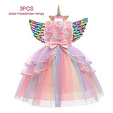 Vestido De Unicornio Arcoíris De Princesa Niña Fiesta Cumple