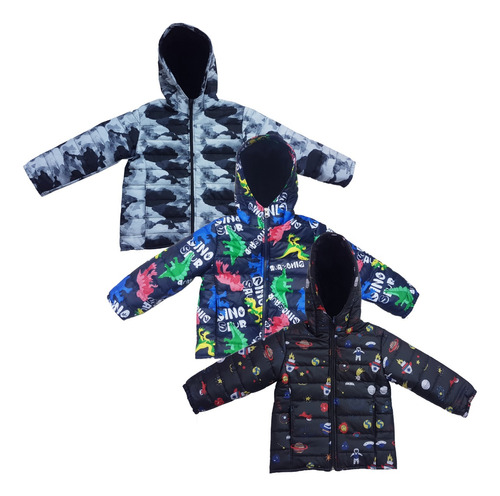 Campera Puffer Niño Nene Dino Con Abrigo Talle 4 Al 14 Kina