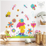 Vinilo Decorativo Infantil Jardin Flores Insectos Pato Ps55a