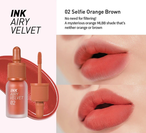 Peripera Ink Airy Velvet, Tintas Labiales Coreanas Originale Color #2 Selfie Orange Brown