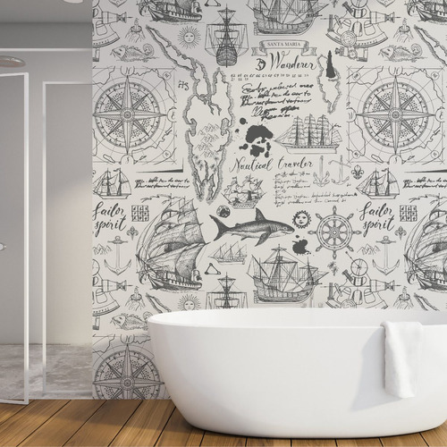 Vinilo Decorativo Mural Empapelado Nautico Baño Toilette 1a4