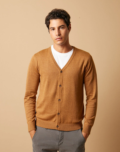 Cardigan Tejido Zagreb, Hombre, Escote V, Tostado, Equus