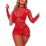 Body Mujer Lenceria Erotica Hot Sexy Transparente Red Strass