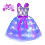 Chicas Sirena Tutu Dress Dress Princess Traje Led Light...