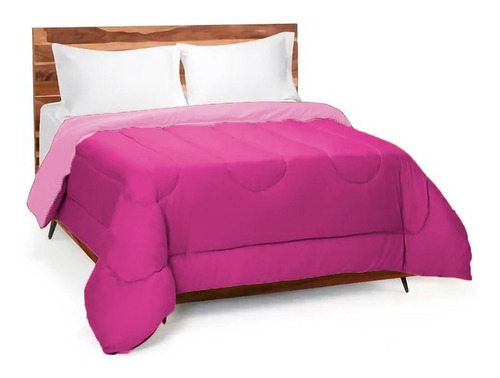 Acolchado Distrito Blanco Liso Reversible 2 1/2 Plazas Diseño Lisa Color Fucsia Y Rosa De 220cm X 240cm