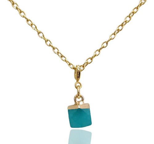 Collar Chapa Oro 24k Cuarzo Amazonita Azul Energia Femenina