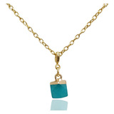 Collar Chapa Oro 24k Cuarzo Amazonita Azul Energia Femenina