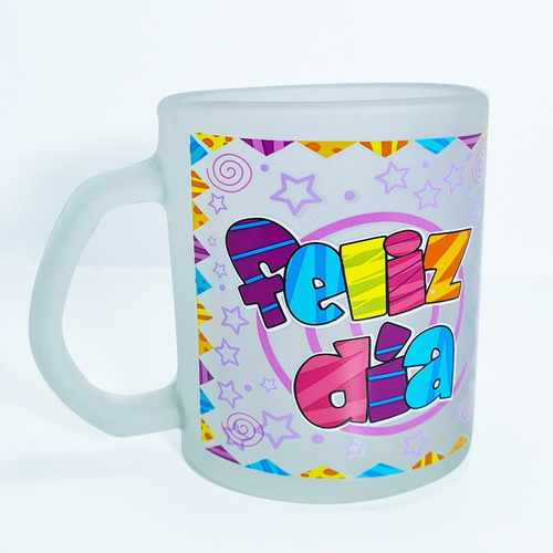  Taza De Vidrio Feliz Día  Ocasión Especial Colores Neón 