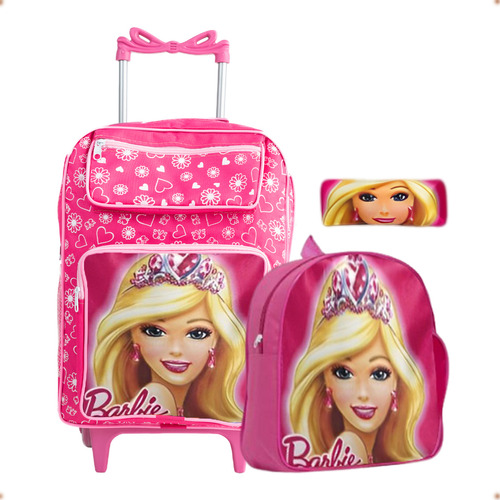 Kit Mochila Escolar Estojo Lancheira Infantil Grande Rodinha