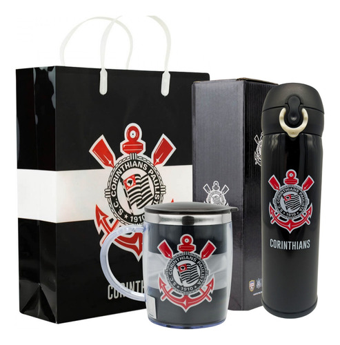 Garrafa Squeeze Caneca Termica Corinthians 450ml Kit Oficial