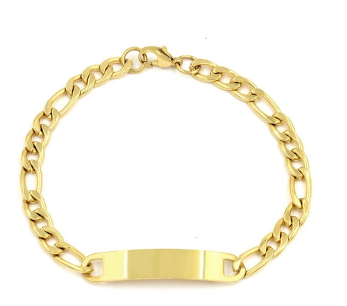 Pulsera Cadena Gruesa Con Placa Eslabón Cubano Oro 14k