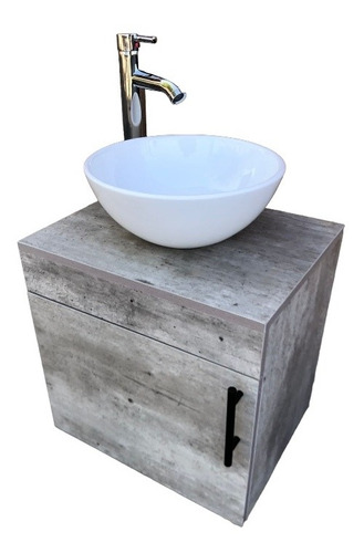 Kit De Baño Gabinete Mueble Gris  +monomando+ovalin Lavabo 