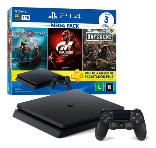 Ps4 Slim 1tb Console Playstation 4 + 2 Controles + Jogos