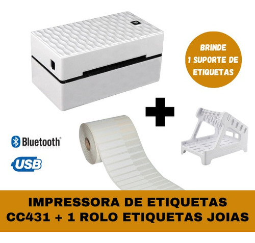 1 Impressora Térmica  + 1 Rolo De Etiqueta 95x12 Para Joias