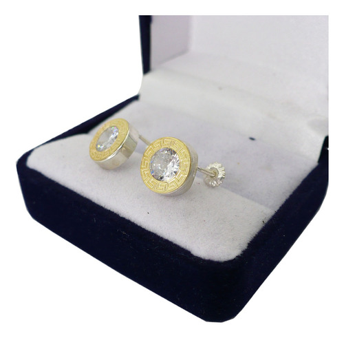 Aros Redondos Con Guarda Piedra Plata Y Oro 10 Mm A Rosca