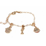 Pulsera Baño Oro Rose Hueso Perro Huella Con Piedras Nena