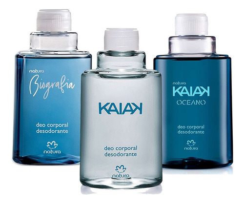 Kit 3 Refil Perfume Deo Corporal Masculino Da Natura Biografia + Kaiak Clássico Tradicional E Kaiak Oceano 100ml