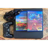 Playstation 4 Slim 1tb Preto - 1 Controle - 2 Jogos