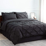 Juego De Ropa De Cama Con Edredon King Size Color Negro 8pz