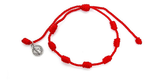 Pulsera Roja 7 Nudos, Medalla San Benito Protección 