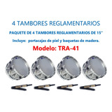4 Tambores Reglamentarios Aros Aluminio Piola Blanca Tra-41