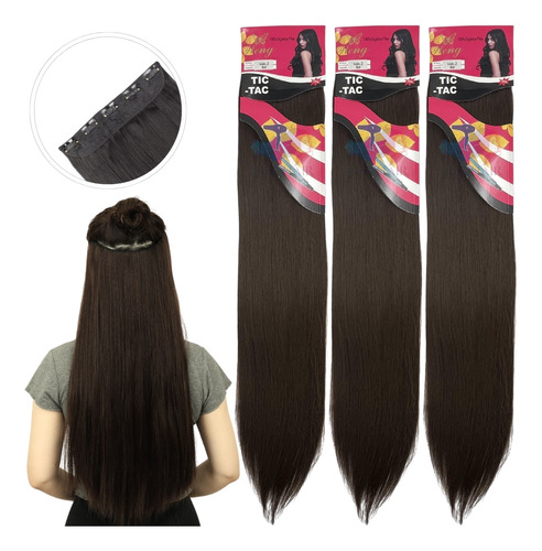 Kit 3 Cabelo Aplique Tic Tac Orgânica Weng 140 Gramas 70cm