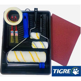 Kit Pintura Parede Bandeja Rolo Lã Fita Crepe E Pincel 15 Pç Tigre