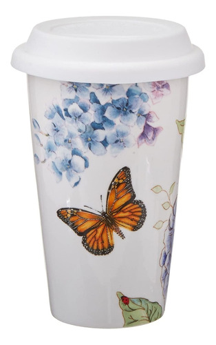 Lenox Taza Térmica Blanca Con Diseño De Mariposas Sobre La P