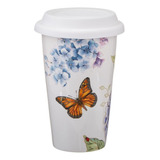 Lenox Taza Térmica Blanca Con Diseño De Mariposas Sobre La P