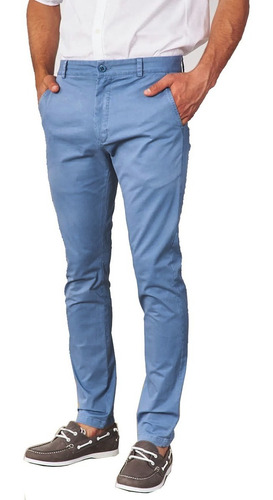 Pantalón Hombre Vestir Chino Rock Bensimon Skinny Fit Cielo