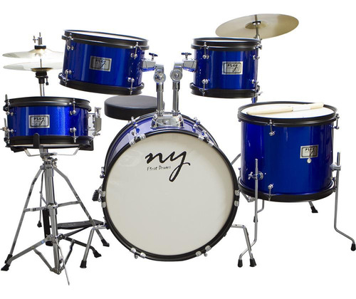 Bateria Acústica Infantil Junior 2t Azul Com Banco New York