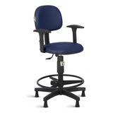 Cadeira Caixa Alta Balcao Secretaria C/ Braco Rv Azulescuro