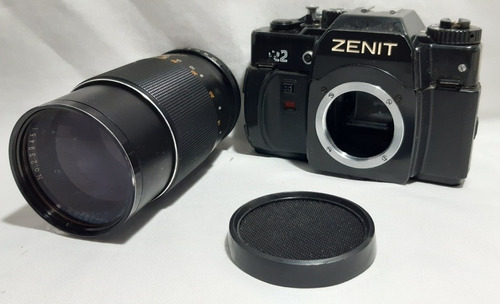Antiga Camera Zenit Com Lente 200mm Para Restaurar