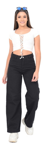 Jean Rigido Pantalon Mujer Wide Leg Rigido 