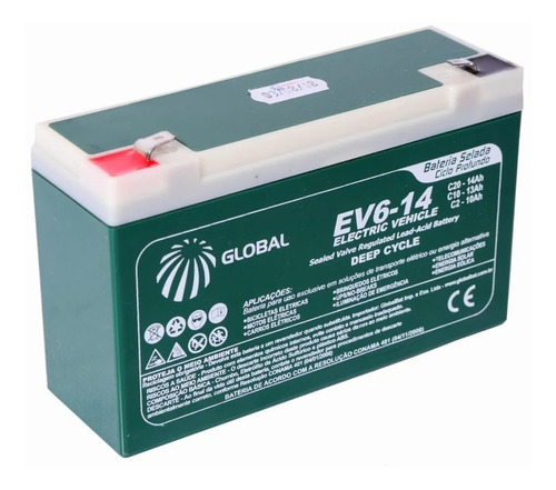 Bateria 6v 12ah Global Ev6-14 Compatível 3-fm-7 (6v7ah/20hr)