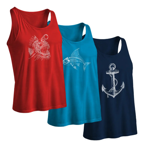 Paquete 3 Camisetas Sin Mangas Tank Top Estampadas Hombre