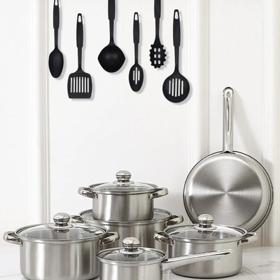 Batería De Cocina Antiadherente Ollas Acero Inox 12 Piezas | Meses sin interés
