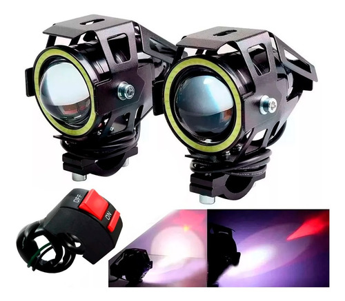 Par Faros Cree Led Moto U7 10w 3000lm Ojo Angel + Switch Sti